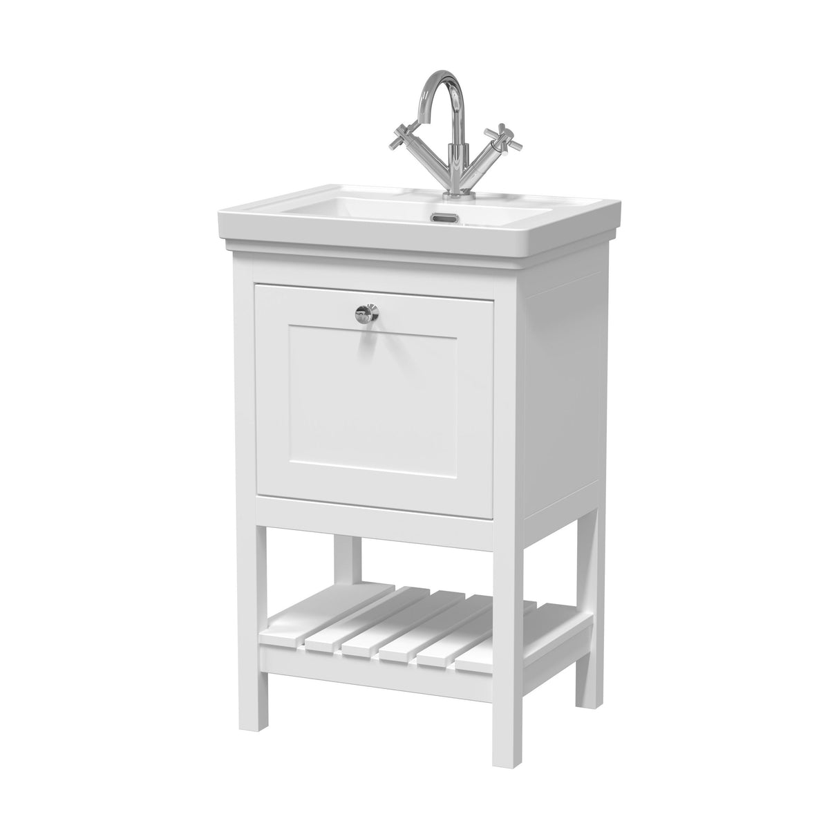 [BFRY123A] Balterley Rye Bathroom Floor Standing 1 Drawer Vanity & 1 Tap Hole Basin, Pure White, 531mm - Cutout