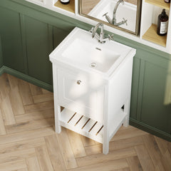 [BFRY123A] Balterley Rye Bathroom Floor Standing 1 Drawer Vanity & 1 Tap Hole Basin, Pure White, 531mm - Lifestyle 2
