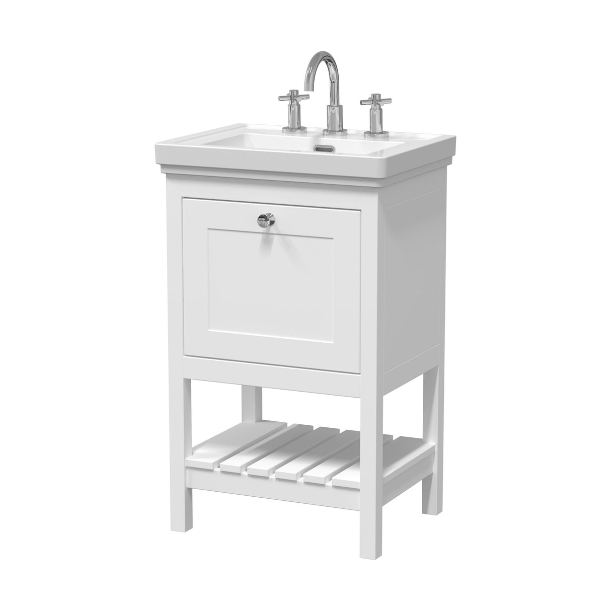 [BFRY123B] Balterley Rye Bathroom Floor Standing 1 Drawer Vanity & 3 Tap Hole Basin, Pure White, 531mm - Cutout