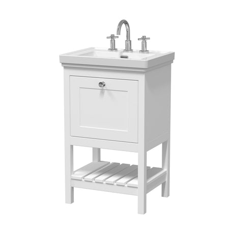 [BFRY123B] Balterley Rye Bathroom Floor Standing 1 Drawer Vanity & 3 Tap Hole Basin, Pure White, 531mm - Cutout
