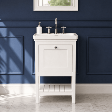 [BFRY123B] Coppenhall Traditional 1 Drawer Floor Standing Vanity Unit with 3 Tap Hole Fireclay Basin, Choice of Size and Finish - Silo