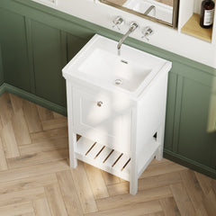 [BFRY123H] Balterley Rye Bathroom Floor Standing 1 Drawer Vanity & 0 Tap Hole Basin, Pure White, 531mm - Lifestyle 2