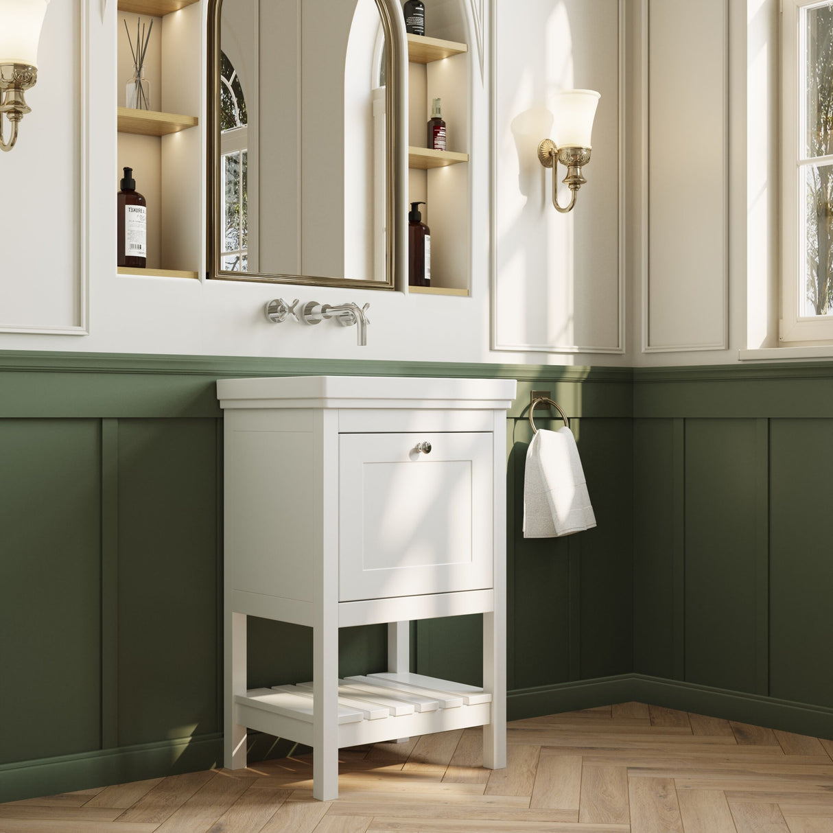 [BFRY123H] Balterley Rye Bathroom Floor Standing 1 Drawer Vanity & 0 Tap Hole Basin, Pure White, 531mm - Lifestyle 3