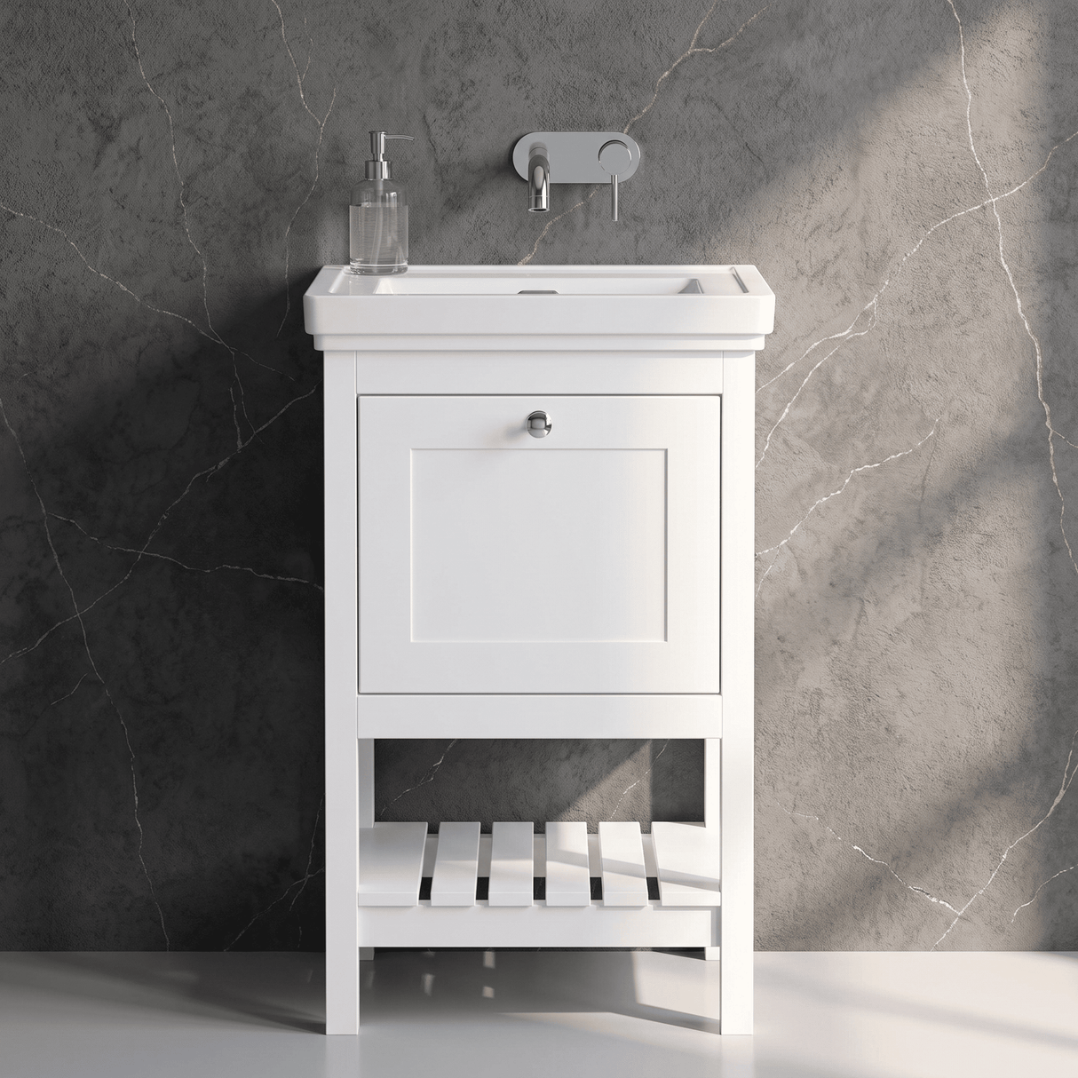 [BFRY123H] Coppenhall Traditional 1 Drawer Floor Standing Vanity Basin Unit with 0 Tap Hole Fireclay Basin, Choice of Size and Colour - Silo