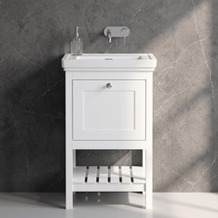 [BFRY123H] Coppenhall Traditional 1 Drawer Floor Standing Vanity Basin Unit with 0 Tap Hole Fireclay Basin, Choice of Size and Colour - Silo