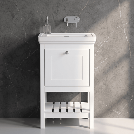[BFRY123H] Coppenhall Traditional 1 Drawer Floor Standing Vanity Basin Unit with 0 Tap Hole Fireclay Basin, Choice of Size and Colour - Silo