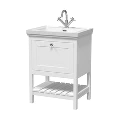[BFRY125A] Balterley Rye Bathroom Floor Standing 1 Drawer Vanity & 1 Tap Hole Basin, Pure White, 630mm - Cutout