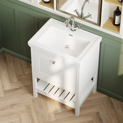 [BFRY125A] Balterley Rye Bathroom Floor Standing 1 Drawer Vanity & 1 Tap Hole Basin, Pure White, 630mm - Lifestyle 2