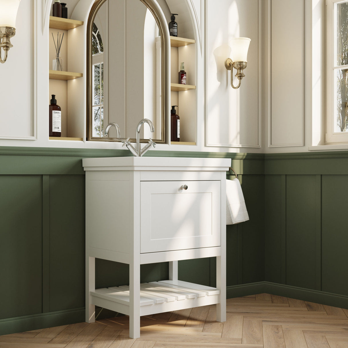 [BFRY125A] Coppenhall Traditional 1 Drawer Floor Standing Vanity Unit with Basin, Choice of Size and Colour