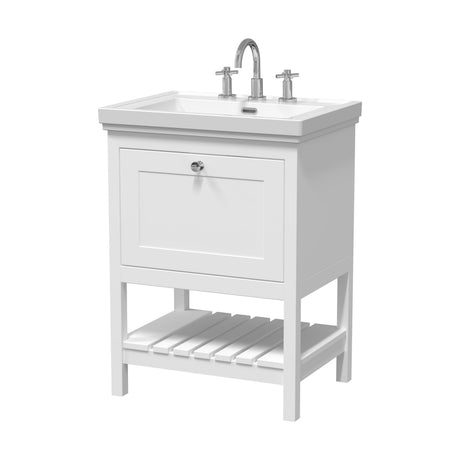 [BFRY125B] Balterley Rye Bathroom Floor Standing 1 Drawer Vanity & 3 Tap Hole Basin, Pure White, 630mm - Cutout