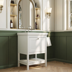 [BFRY125B] Coppenhall Traditional 1 Drawer Floor Standing Vanity Unit with 3 Tap Hole Fireclay Basin, Choice of Size and Finish