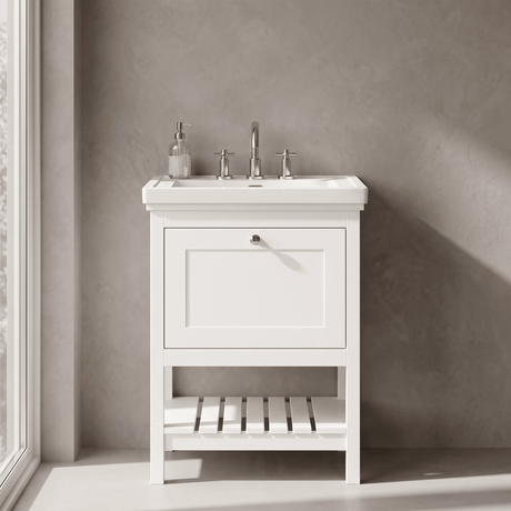 [BFRY125B] Coppenhall Traditional 1 Drawer Floor Standing Vanity Unit with 3 Tap Hole Fireclay Basin, Choice of Size and Finish - Silo