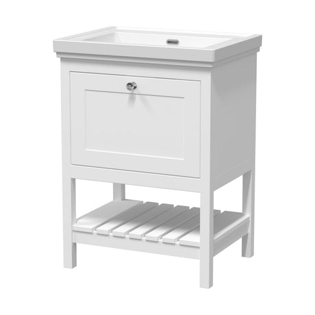 [BFRY125H] Balterley Rye Bathroom Floor Standing 1 Drawer Vanity & 0 Tap Hole Basin, Pure White, 630mm - Cutout