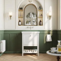 [BFRY125H] Balterley Rye Bathroom Floor Standing 1 Drawer Vanity & 0 Tap Hole Basin, Pure White, 630mm - Lifestyle 1