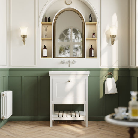 [BFRY125H] Balterley Rye Bathroom Floor Standing 1 Drawer Vanity & 0 Tap Hole Basin, Pure White, 630mm - Lifestyle 1