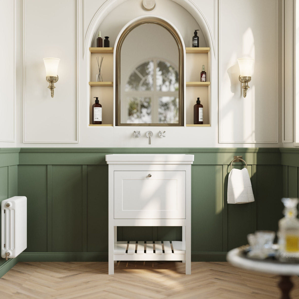 [BFRY125H] Coppenhall Traditional 1 Drawer Floor Standing Vanity Basin Unit with 0 Tap Hole Fireclay Basin, Choice of Size and Colour