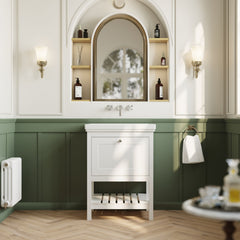 [BFRY125H] Coppenhall Traditional 1 Drawer Floor Standing Vanity Basin Unit with 0 Tap Hole Fireclay Basin, Choice of Size and Colour