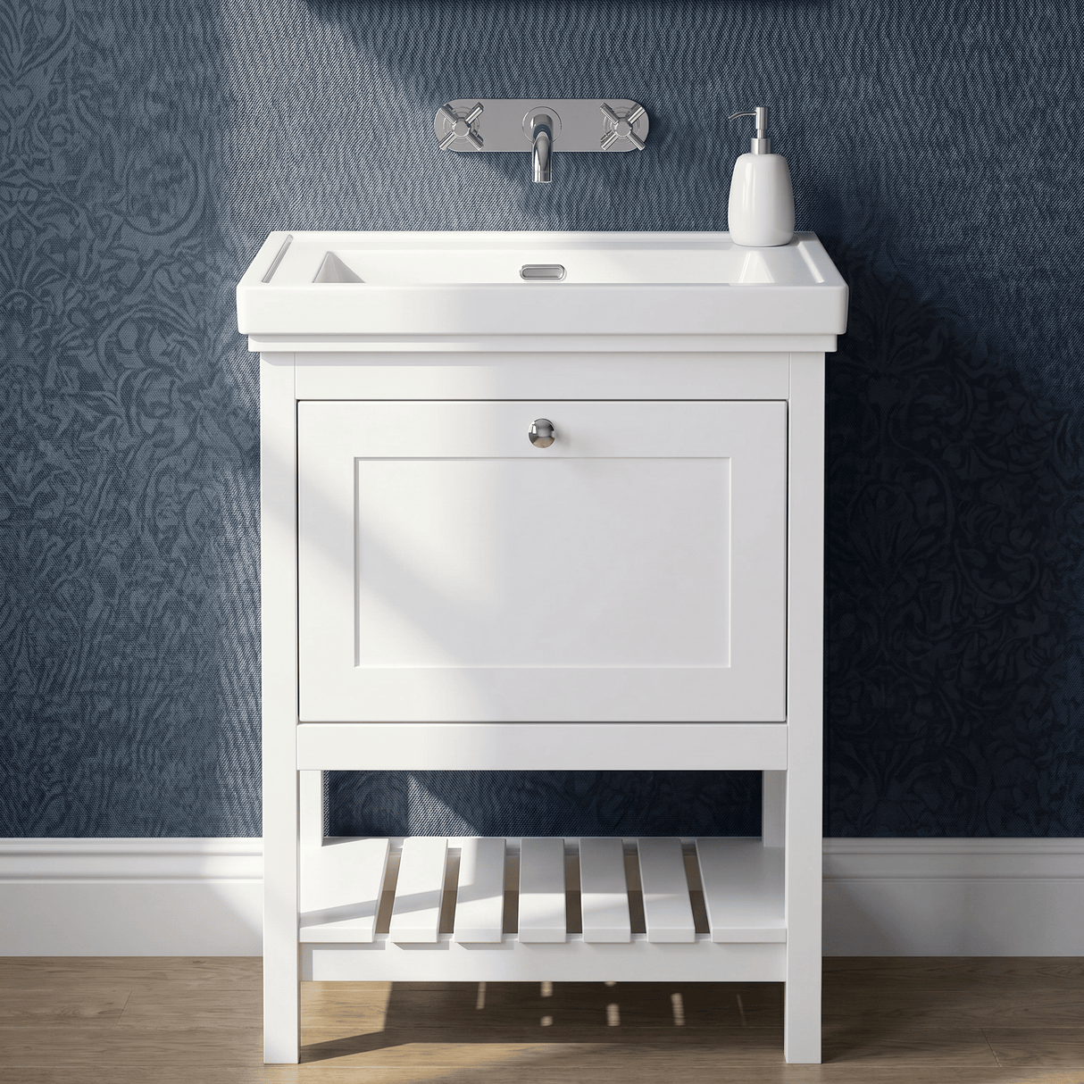 [BFRY125H] Coppenhall Traditional 1 Drawer Floor Standing Vanity Basin Unit with 0 Tap Hole Fireclay Basin, Choice of Size and Colour - Silo