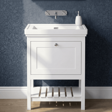 [BFRY125H] Coppenhall Traditional 1 Drawer Floor Standing Vanity Basin Unit with 0 Tap Hole Fireclay Basin, Choice of Size and Colour - Silo