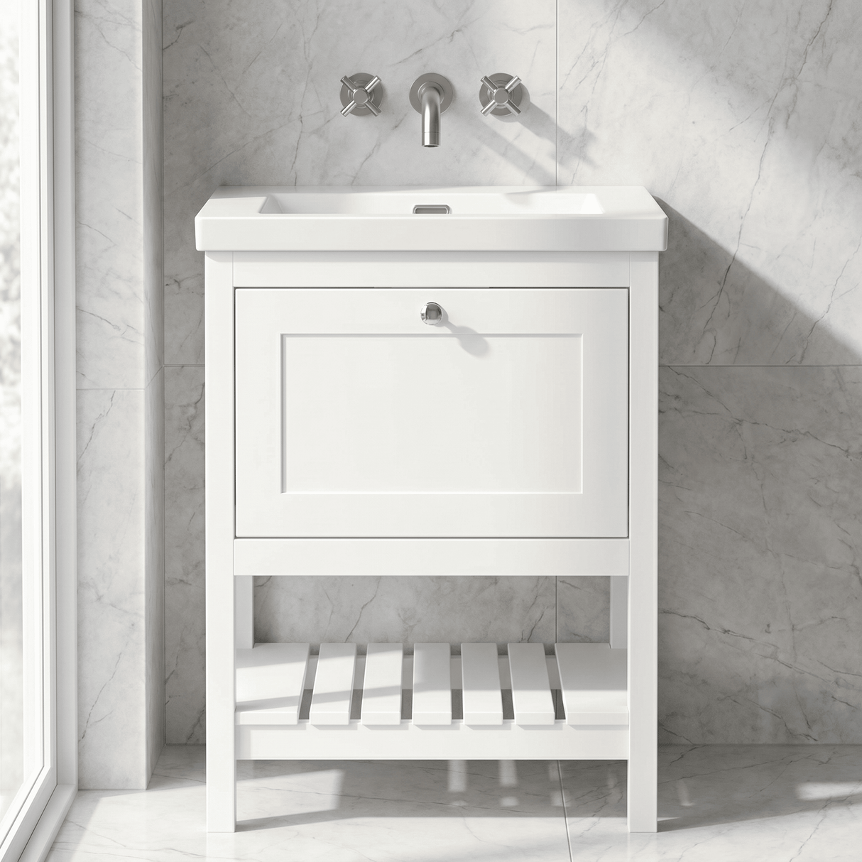 [BFRY125K] Coppenhall Contemporary 1 Drawer Floor Standing Vanity Unit - Choice of Size and Colour - Silo