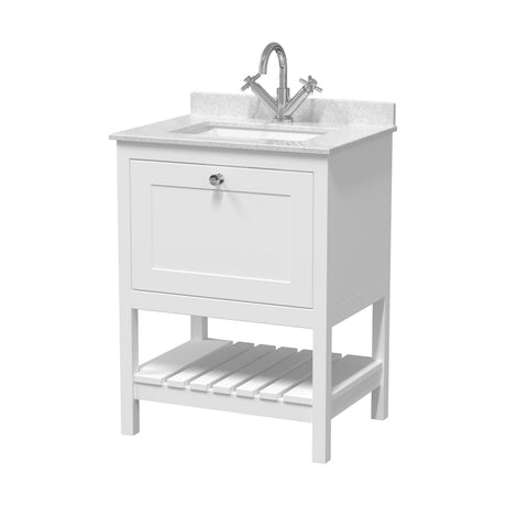 [BFRY125WS1] Balterley Rye Bathroom Floor Standing 1 Drawer Vanity & Single Bowl 1 Tap Hole Marble Top, Pure White, 620mm - Cutout