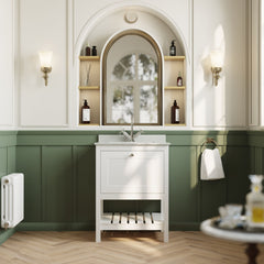 [BFRY125WS1] Balterley Rye Bathroom Floor Standing 1 Drawer Vanity & Single Bowl 1 Tap Hole Marble Top, Pure White, 620mm - Lifestyle 1