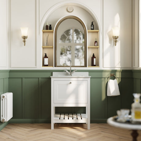 [BFRY125WS1] Balterley Rye Bathroom Floor Standing 1 Drawer Vanity & Single Bowl 1 Tap Hole Marble Top, Pure White, 620mm - Lifestyle 1