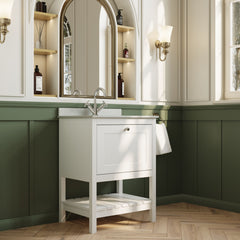 [BFRY125WS1] Balterley Rye Bathroom Floor Standing 1 Drawer Vanity & Single Bowl 1 Tap Hole Marble Top, Pure White, 620mm - Lifestyle 3