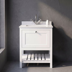 [BFRY125WS1] Coppenhall Traditional 1 Drawer Floor Standing Vanity Unit with Marble Worktop, Choice of Size and Finish - Silo