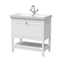 [BFRY127A] Balterley Rye Bathroom Floor Standing 1 Drawer Vanity & 1 Tap Hole Basin, Pure White, 830mm - Cutout
