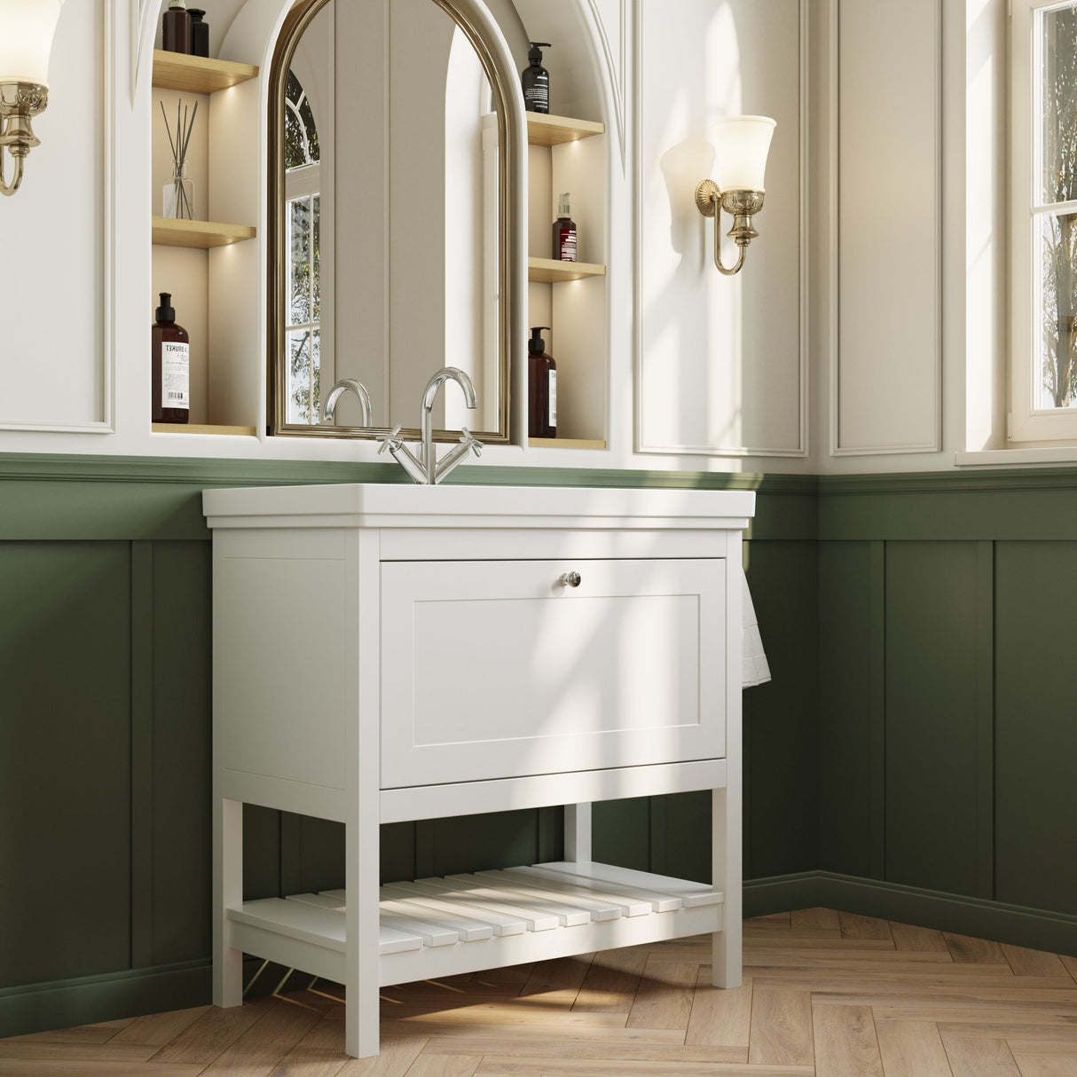[BFRY127A] Balterley Rye Bathroom Floor Standing 1 Drawer Vanity & 1 Tap Hole Basin, Pure White, 830mm - Lifestyle 3