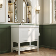 [BFRY127A] Balterley Rye Bathroom Floor Standing 1 Drawer Vanity & 1 Tap Hole Basin, Pure White, 830mm - Lifestyle 3