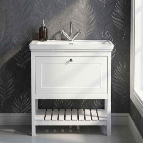 [BFRY127A] Coppenhall Traditional 1 Drawer Floor Standing Vanity Unit with Basin, Choice of Size and Colour - Silo