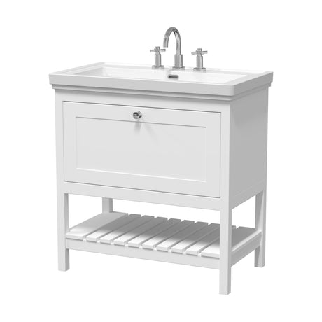 [BFRY127B] Balterley Rye Bathroom Floor Standing 1 Drawer Vanity & 3 Tap Hole Basin, Pure White, 830mm - Cutout