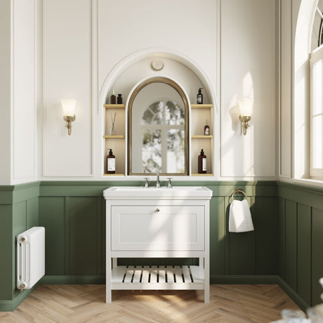 [BFRY127B] Balterley Rye Bathroom Floor Standing 1 Drawer Vanity & 3 Tap Hole Basin, Pure White, 830mm - Lifestyle 1