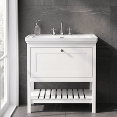 [BFRY127B] Coppenhall Traditional 1 Drawer Floor Standing Vanity Unit with 3 Tap Hole Fireclay Basin, Choice of Size and Finish - Silo