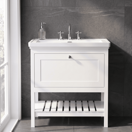 [BFRY127B] Coppenhall Traditional 1 Drawer Floor Standing Vanity Unit with 3 Tap Hole Fireclay Basin, Choice of Size and Finish - Silo