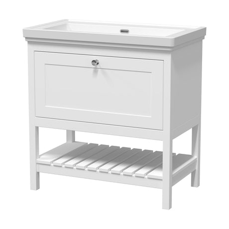 [BFRY127H] Coppenhall Traditional 1 Drawer Floor Standing Vanity Basin Unit with 0 Tap Hole Fireclay Basin, Choice of Size and Colour - Cutout