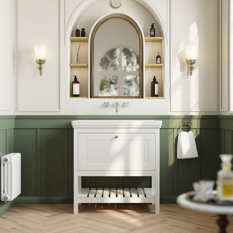 [BFRY127H] Balterley Rye Bathroom Floor Standing 1 Drawer Vanity & 0 Tap Hole Basin, Pure White, 830mm - Lifestyle 1