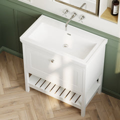 [BFRY127H] Balterley Rye Bathroom Floor Standing 1 Drawer Vanity & 0 Tap Hole Basin, Pure White, 830mm - Lifestyle 2