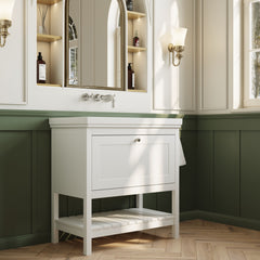 [BFRY127H] Balterley Rye Bathroom Floor Standing 1 Drawer Vanity & 0 Tap Hole Basin, Pure White, 830mm - Lifestyle 3
