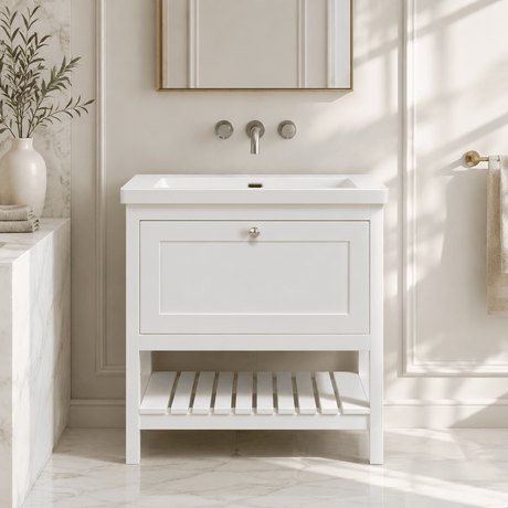 [BFRY127K] Coppenhall Contemporary 1 Drawer Floor Standing Vanity Unit - Choice of Size and Colour - Silo