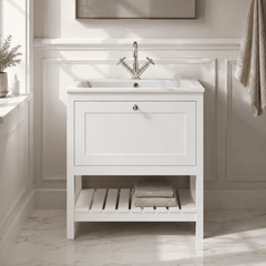 [BFRY127Q] Coppenhall Contemporary 1 Drawer Floor Standing Vanity Unit with Stone Basin - Choice of Size and Colour - Silo