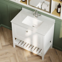 [BFRY127WS1] Balterley Rye Bathroom Floor Standing 1 Drawer Vanity & Single Bowl 1 Tap Hole Marble Top, Pure White/White, 820mm - Lifestyle 2