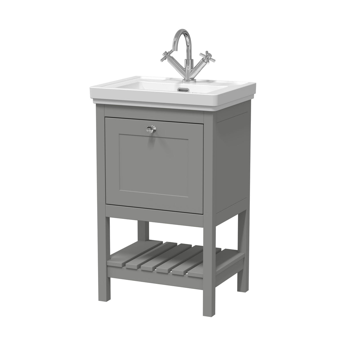 [BFRY223A] Balterley Rye Bathroom Floor Standing 1 Drawer Vanity & 1 Tap Hole Basin, Cool Grey, 531mm - Cutout