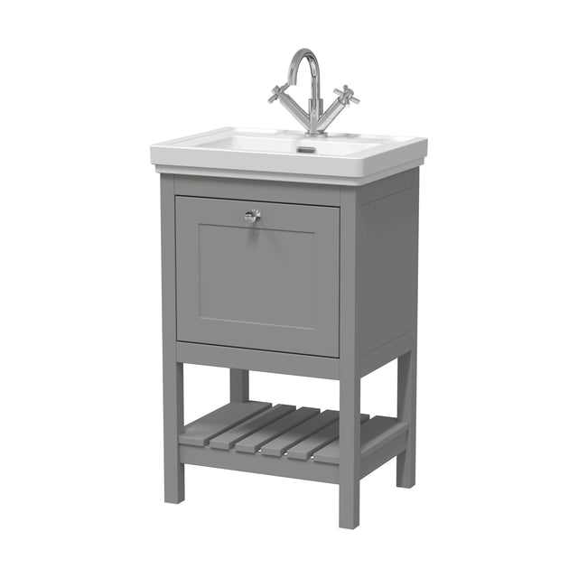 [BFRY223A] Balterley Rye Bathroom Floor Standing 1 Drawer Vanity & 1 Tap Hole Basin, Cool Grey, 531mm - Cutout