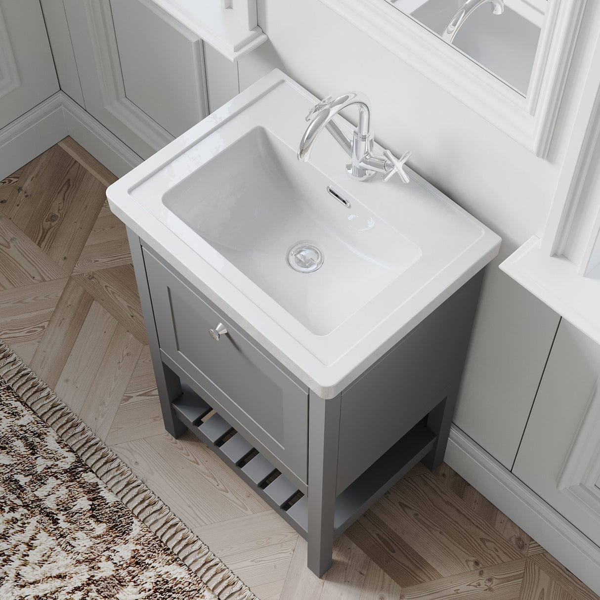 [BFRY223A] Balterley Rye Bathroom Floor Standing 1 Drawer Vanity & 1 Tap Hole Basin, Cool Grey, 531mm - Lifestyle 2
