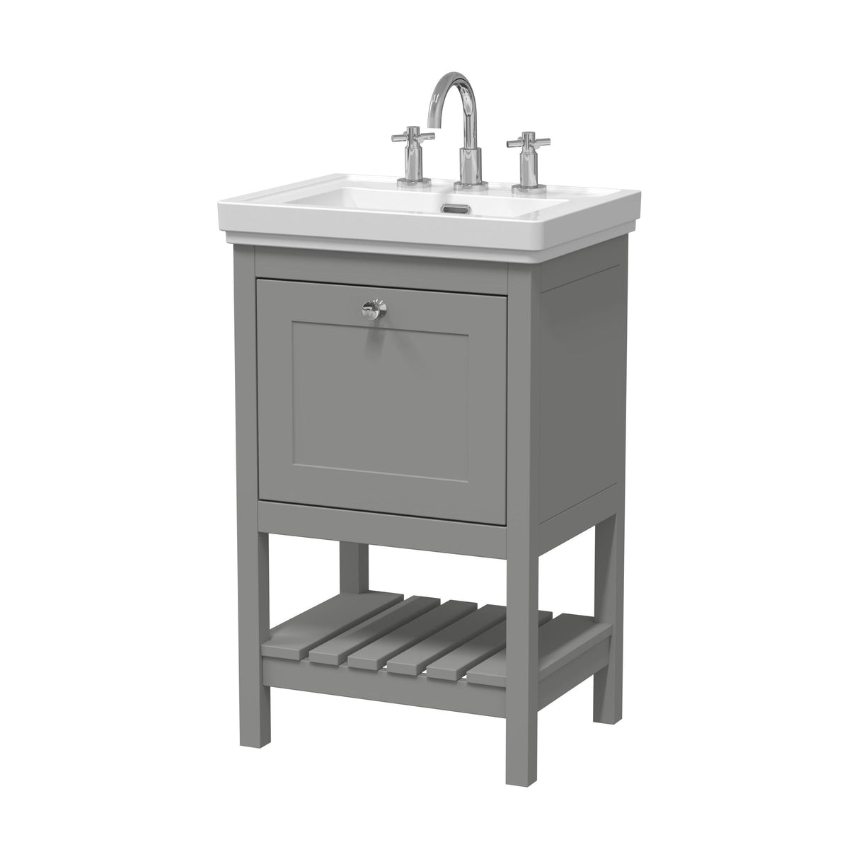 [BFRY223B] Balterley Rye Bathroom Floor Standing 1 Drawer Vanity & 3 Tap Hole Basin, Cool Grey, 531mm - Cutout