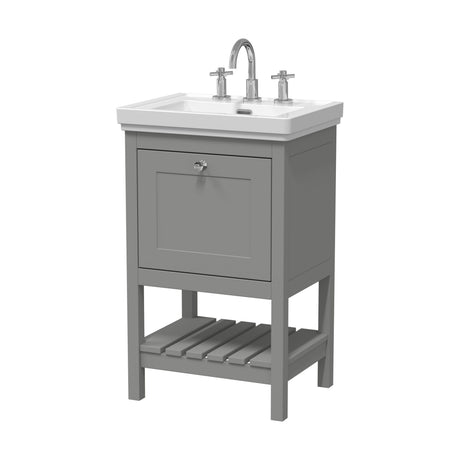[BFRY223B] Balterley Rye Bathroom Floor Standing 1 Drawer Vanity & 3 Tap Hole Basin, Cool Grey, 531mm - Cutout