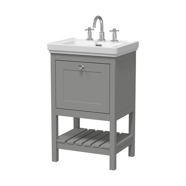 [BFRY223B] Balterley Rye Bathroom Floor Standing 1 Drawer Vanity & 3 Tap Hole Basin, Cool Grey, 531mm - Cutout